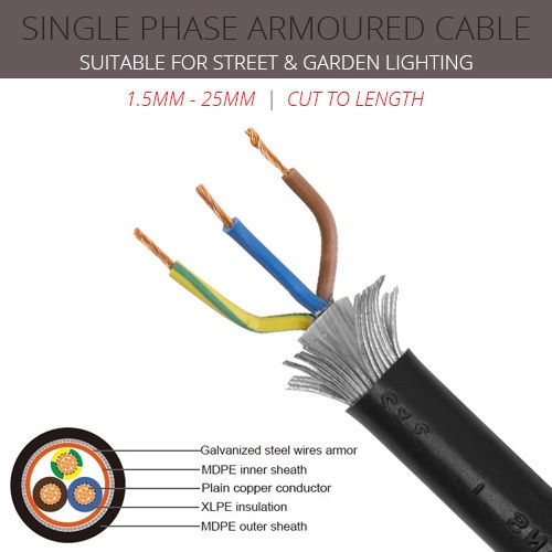 Single Phase Armoured Cable (Coloured Cores)