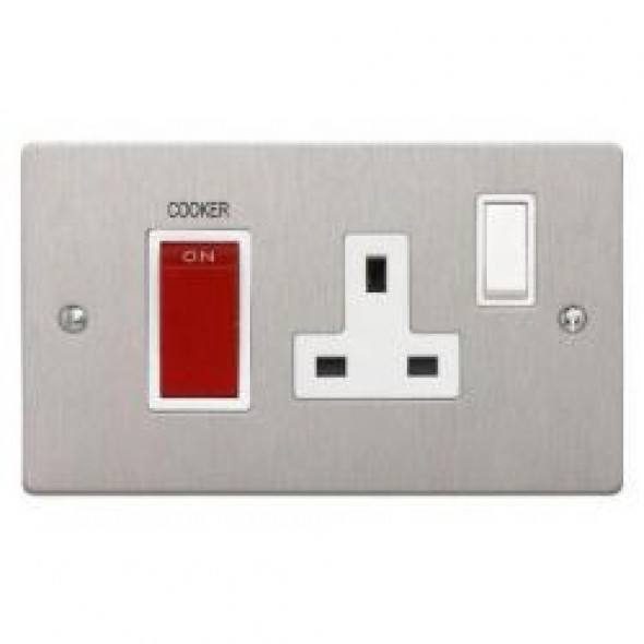 Satin Chrome Cooker Control Unit 45A Cooker Switch + 13A Socket