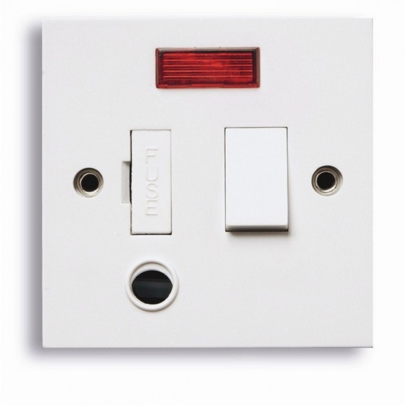 Standard white 13A Switched fuse spur with neon