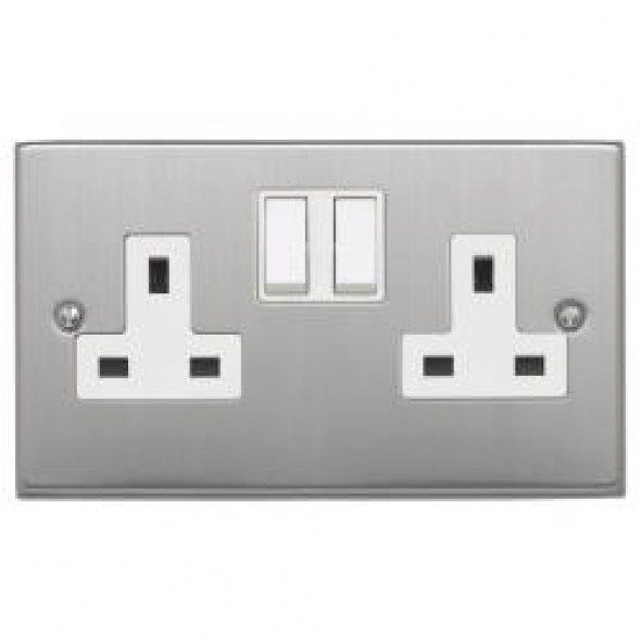 13A  2 Gang Satin Chrome Switched Socket
