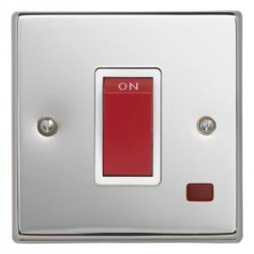 45A Polished Chrome Cooker Switch with Neon 1 Gang