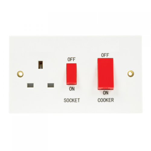 Standard white 45A DP Cooker control switch and socket