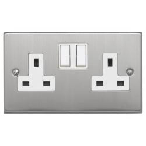 13A  2 Gang Satin Chrome Switched Socket