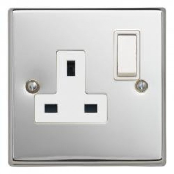 Contactum Polished Chrome Sockets and Switches White Inserts