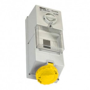 110V Yellow Wall Mounted Interlocked Socket With Fuse Box 16Amp 2P + E IP55