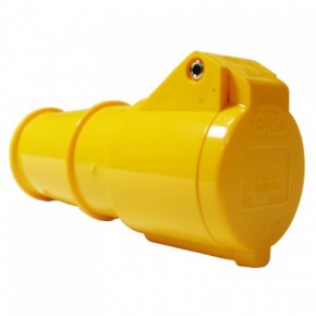 110V Yellow Straight Socket 32Amp 2P + E IP44
