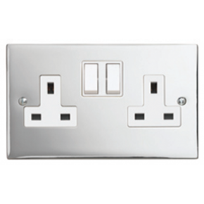 13A  2 Gang Polished Chrome Switched Socket