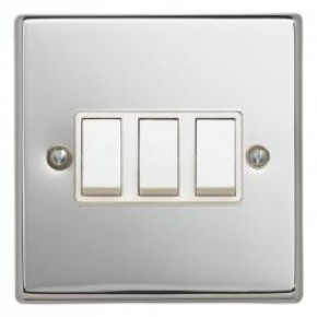 3 Gang 2 Way Switch Polished Chrome