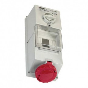 415V Red Wall Mounted Interlocked Socket With Fuse Box 32Amp 3P + N + E IP55