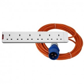 240V Orange Extension Lead 16A x 25M with 6 Way Socket