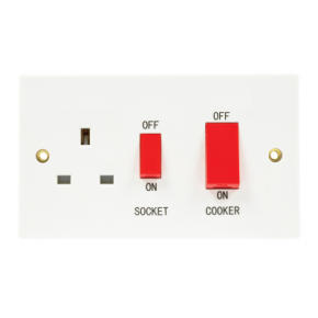Standard white 45A DP Cooker control switch and socket