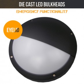 Black IP54 Eyelid Bulkhead with 18W Emergency LED Lamp