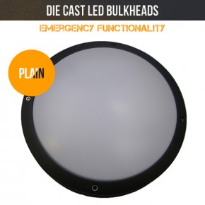 Black IP54 Bulkhead with 18W Emergency LED Lamp
