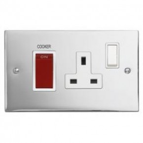 Polished Chrome Cooker Control Unit 45A Cooker Switch + 13A Socket