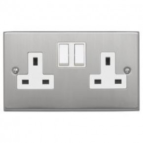 13A  2 Gang Satin Chrome Switched Socket