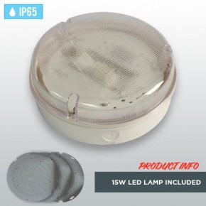 White Circular Weatherproof IP65 Bulkhead with 15W LED Lamp